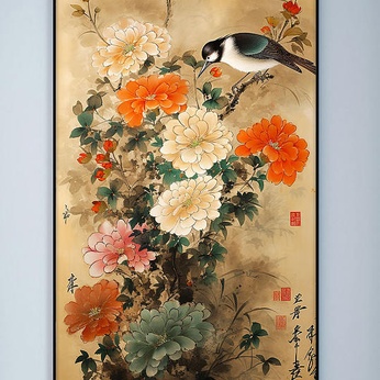 Magpie Peony Flower Pencil Chinese Decorative Painting