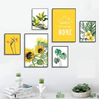 File of a set of 5 paintings featuring flowers with a yellow tone - HG5055