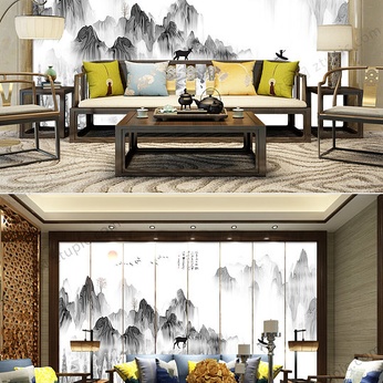 New Chinese style ink painting background wall design