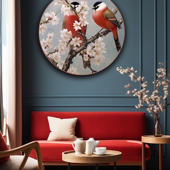 Chinese-style apricot tree branches flower and bird interior decoration painting