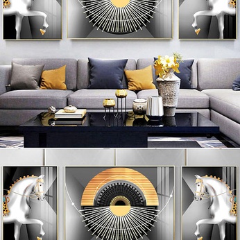 Glittering Gold Luxury Postmodern Abstract Black and White Animal Living Room Decorative Painting