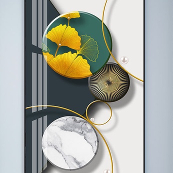 Abstract Ginkgo Leaf Art Geometric Color Block Graphic Combination Decorative Painting
