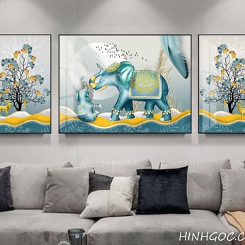 Art File of Elephant and Deer with Ginkgo Leaves - HQ-013