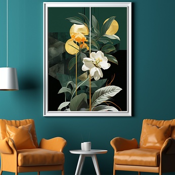 Nordic-style green flowers realistic interior decorative painting