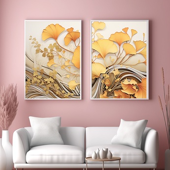 Abstract Simple Ginkgo Leaf Interior Decoration Painting