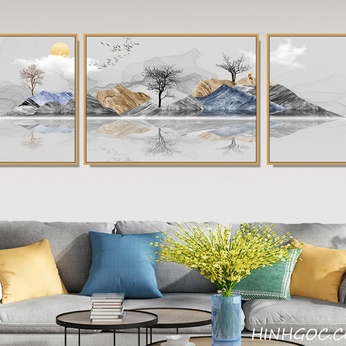 File of modern landscape paintings in marble style - OP23892050