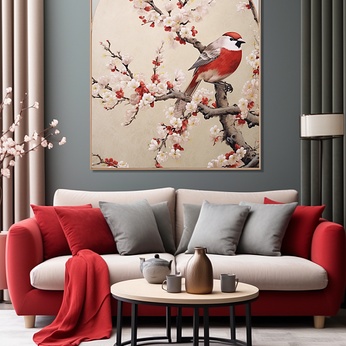 Chinese-style plum blossom tree branches Chinese-style flower and bird interior decoration painting