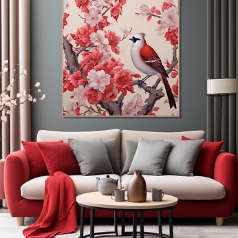 Antique Plum Blossom Tree Branch Flower Bird Interior Decoration Painting