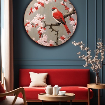 Ancient Chinese-style plum blossom tree branch flower and bird interior decoration painting