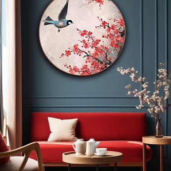 Chinese Style Spring Warm Flowers Plum Blossom Tree Branches Flower Bird Interior Decoration Painting