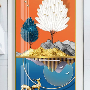 Light Luxury Feather Gold Foil Landscape Elk Entrance