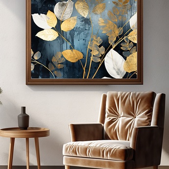 Blue Gold Light Luxury Gold Leaf Interior Décor Painting