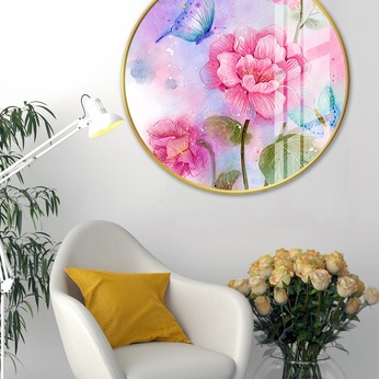 Watercolor flower and butterfly circle picture file - HL0024