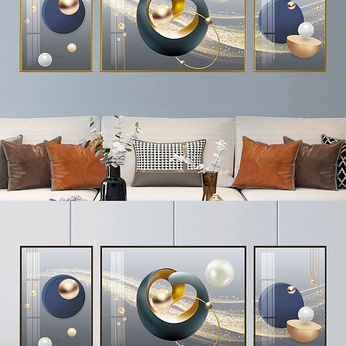 Modern light luxury abstract line three-dimensional geometric texture living room triptych