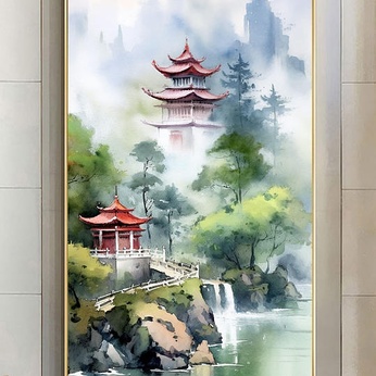 Original Chinese Fengshui Landscape Illustration New Chinese Decorative Painting