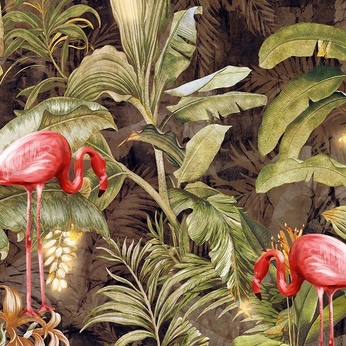 File of Flamingo and Tropical Rainforest Wallpaper - DT038