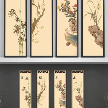 Chinese Meilan bamboo chrysanthemum hanging painting decorative painting
