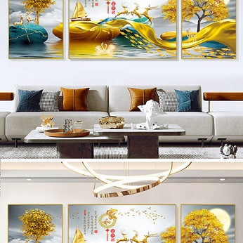 New Chinese house and rich elk stone to run the living room decorative painting