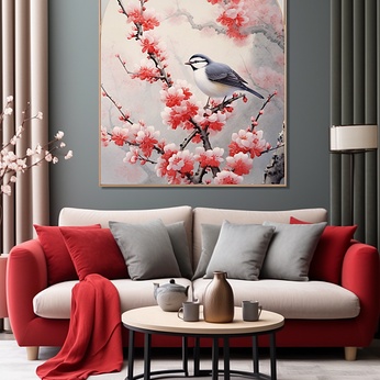 Hand-painted Chinese-style plum blossom tree branch flower bird interior decoration painting