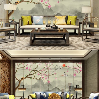 Modern Simple New Chinese Magnolia Flower Pen Flower Bird Background Wall Decoration Painting