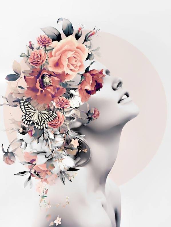 Flower head woman art digital print download - CD123