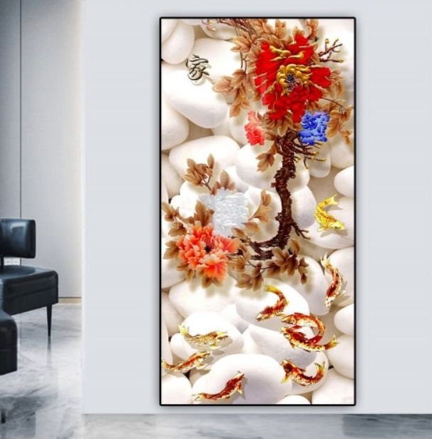 3D Peony and Nine Fish Painting File - S024