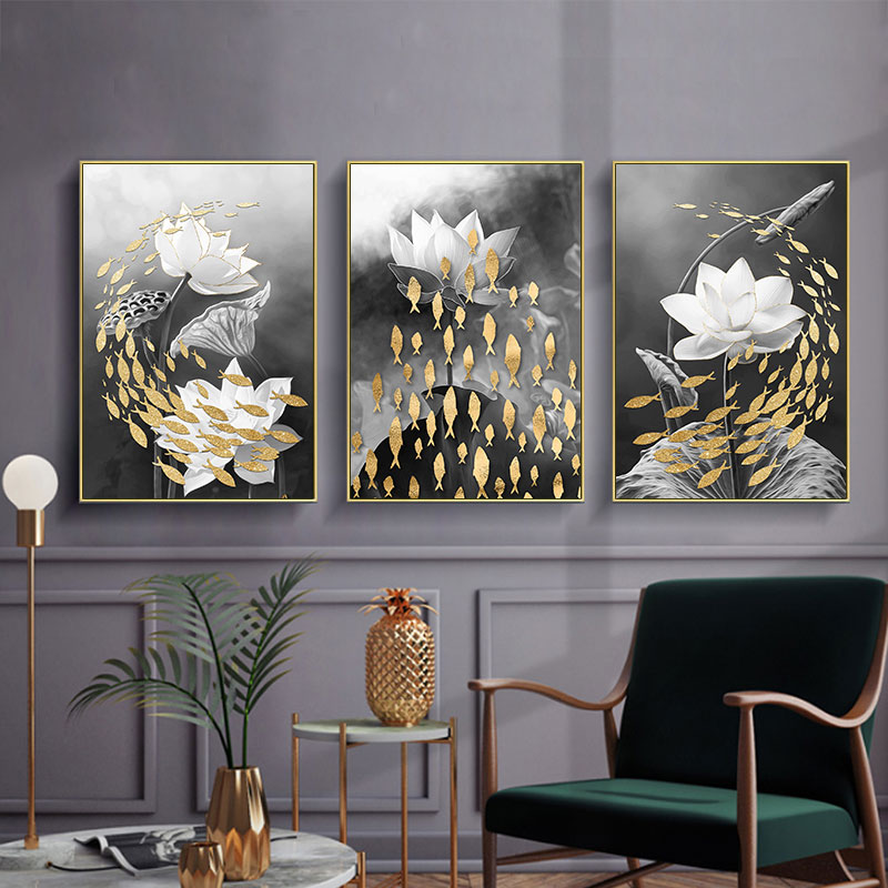 Black and White Lotus Fish Abstract Painting File - S026