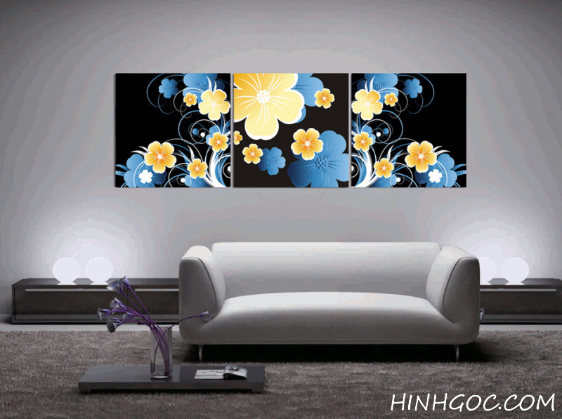 Picture file set of 3 yellow-green art flowers -FR307