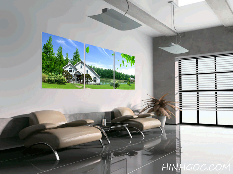 Landscape painting file of villas in the middle of nature - HG309