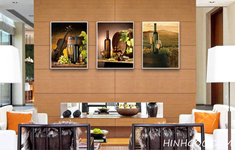 File set of 3 wine paintings decorating the dining room - HG3003