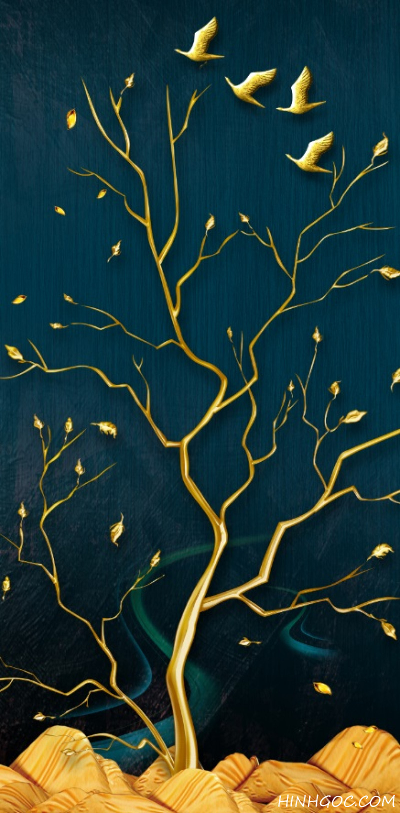 Yellow Tree Painting File on a Black Background - HG116