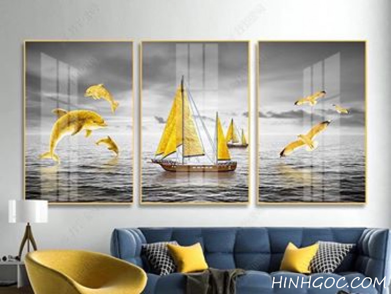 Ship painting file and yellow spot gray background sea - HG1015