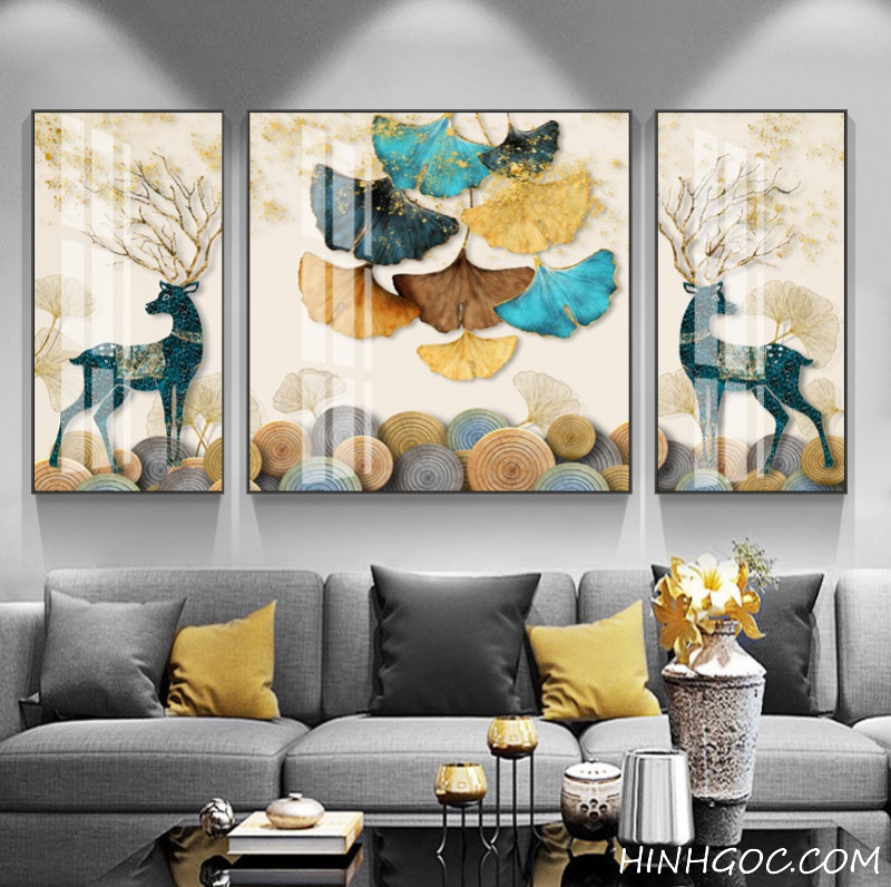 Modern Abstract Art File ginkgo leaves combined with deer - HG1054