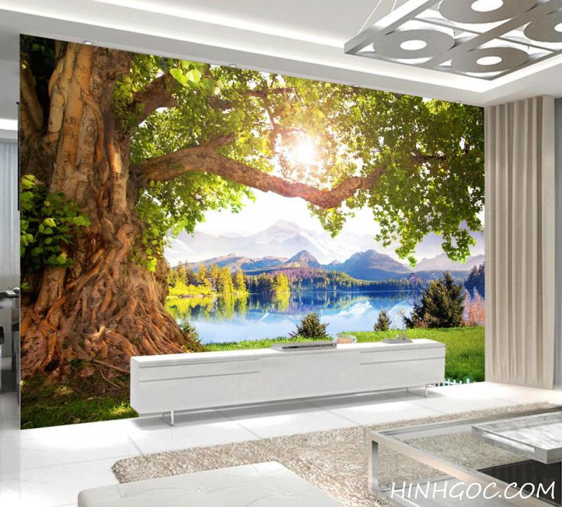 Large tree landscape painting file with wall background decoration - HG1057