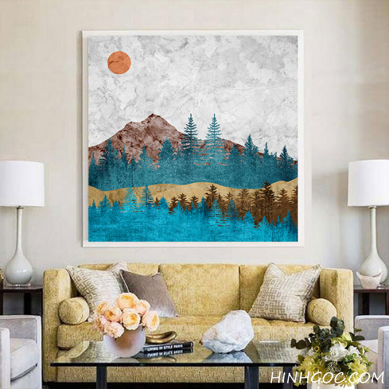 FIle oil painting landscape mountain forest sunset - HG1058