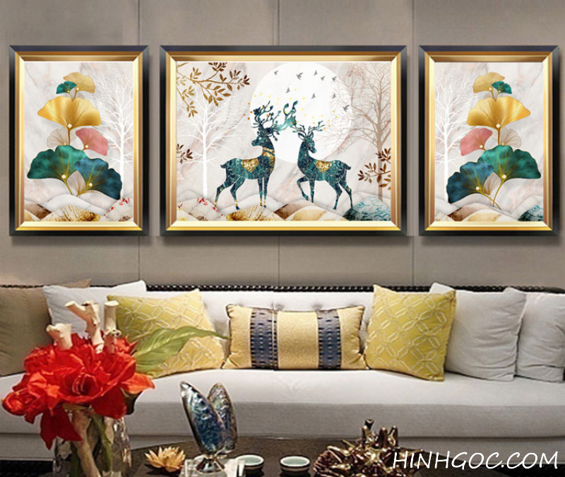 Modern Abstract Art File ginkgo leaves combined with deer - HG327