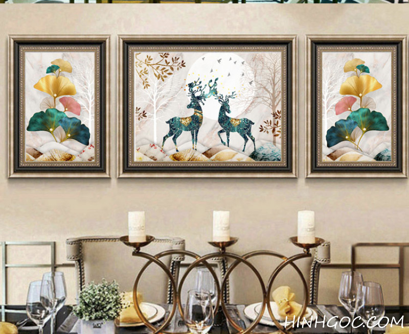 Modern Abstract Art File ginkgo leaves combined with deer - HG327