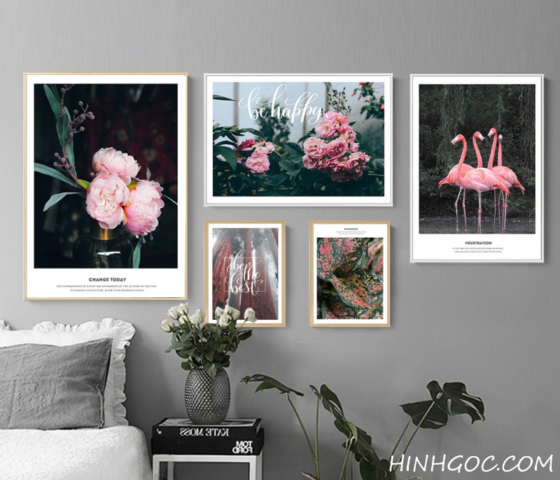 FIle painting set of 5 paintings combining flamingo and nature - HG508