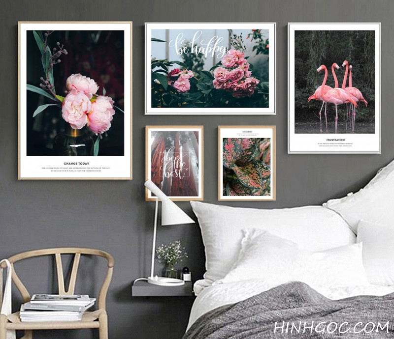 FIle painting set of 5 paintings combining flamingo and nature - HG508