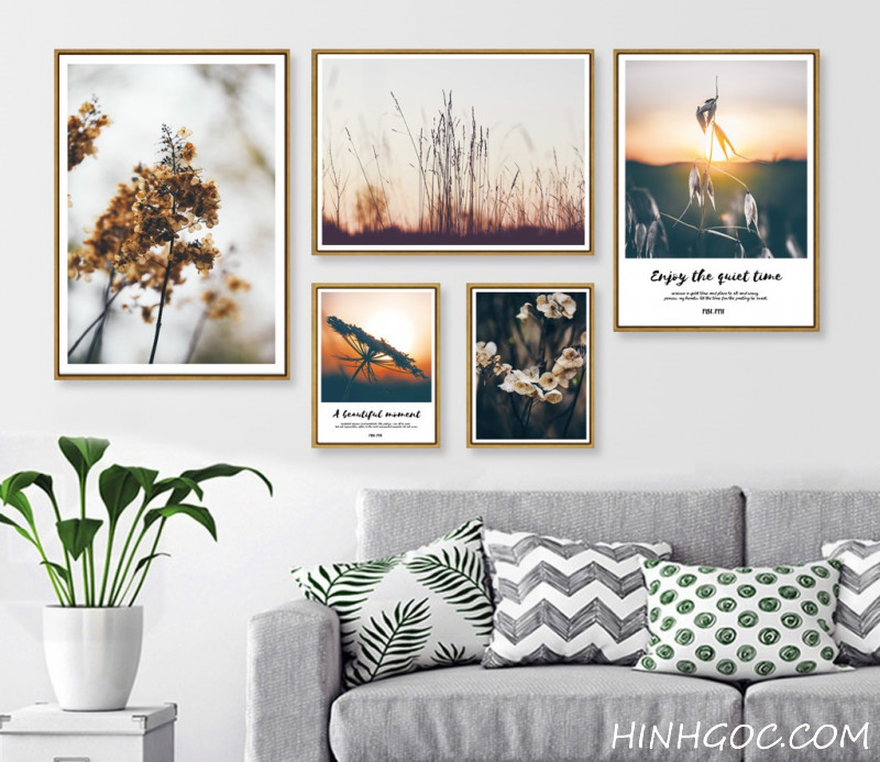 Picture file of 5 paintings combined with flowers and grass at dusk and quote - HG509