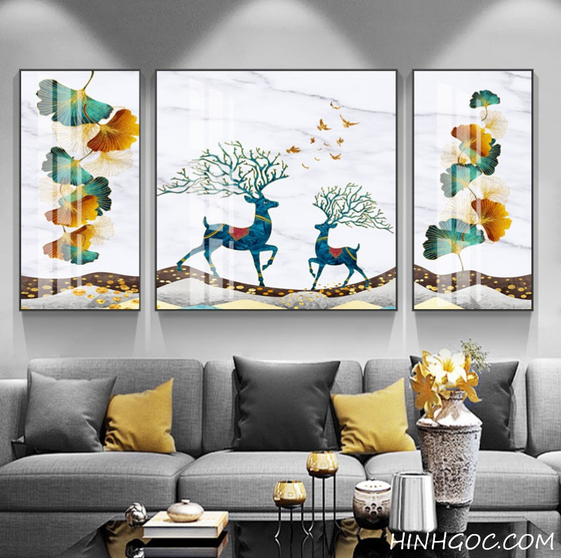 Deer and Ginkgo Leaves Landscape Abstract Picture File - HG136