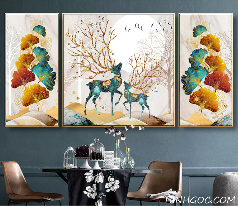 Deer and Ginkgo Leaves Abstract Landscape File - HG336