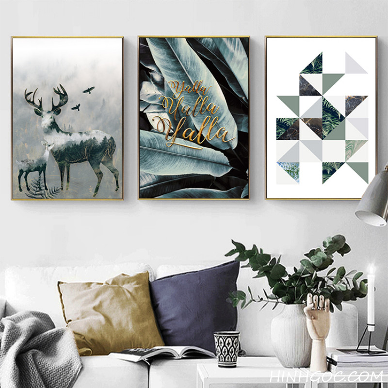 Picture file of 5 paintings combining deer and tropical leaves - HG5011