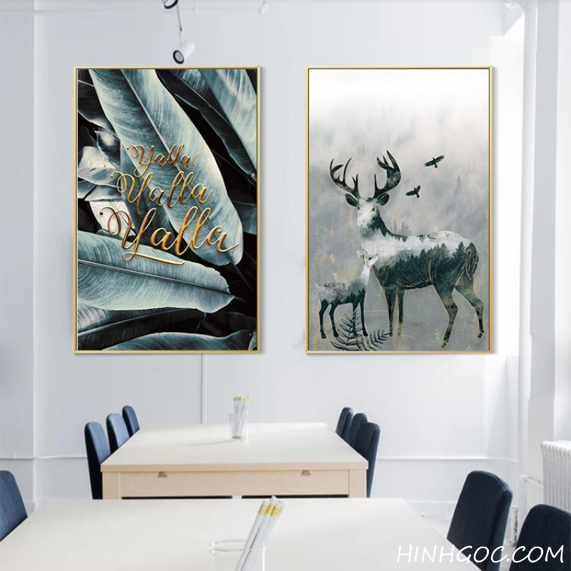 Picture file of 5 paintings combining deer and tropical leaves - HG5011