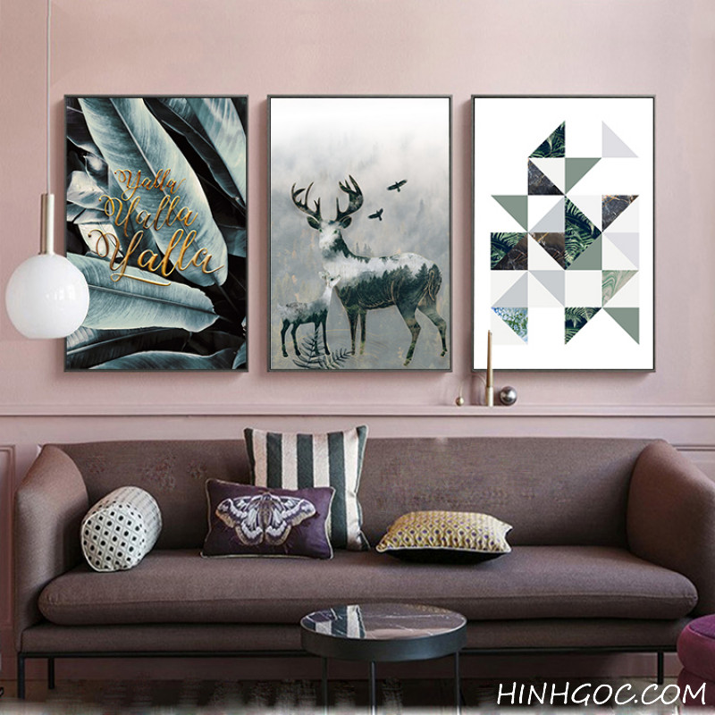 Picture file of 5 paintings combining deer and tropical leaves - HG5011