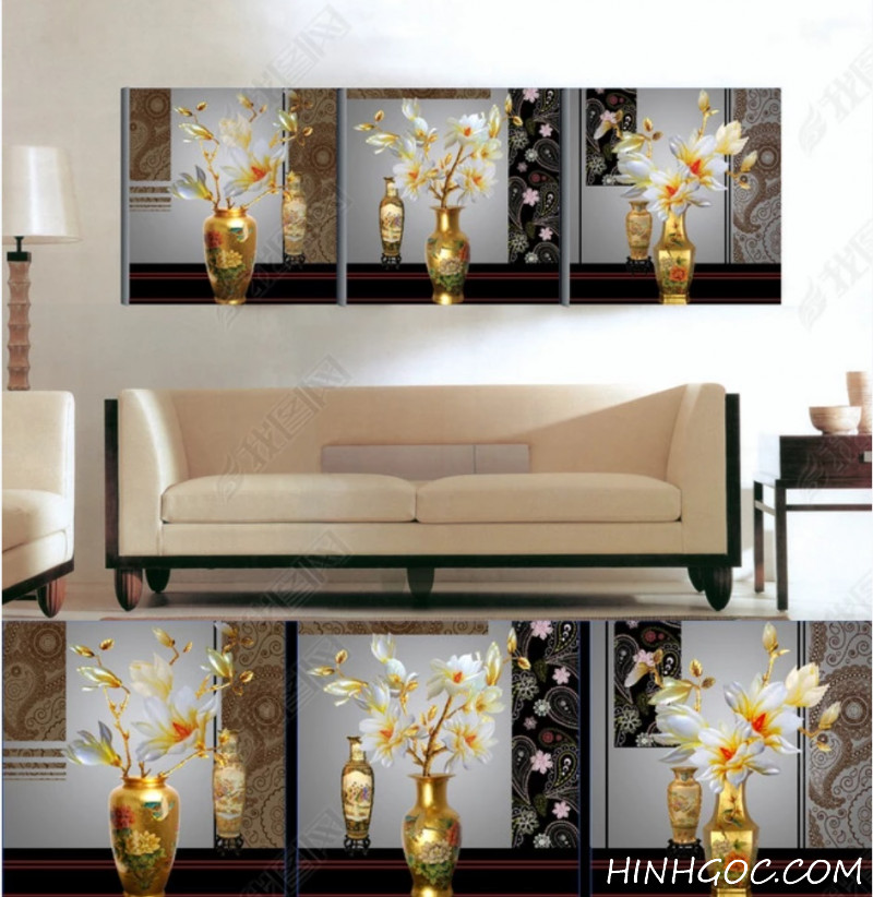 Three vases of orchid flowers - BH027