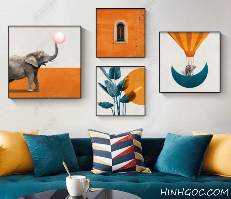 Decorative painting file combining elephant and modern orange color - HG407