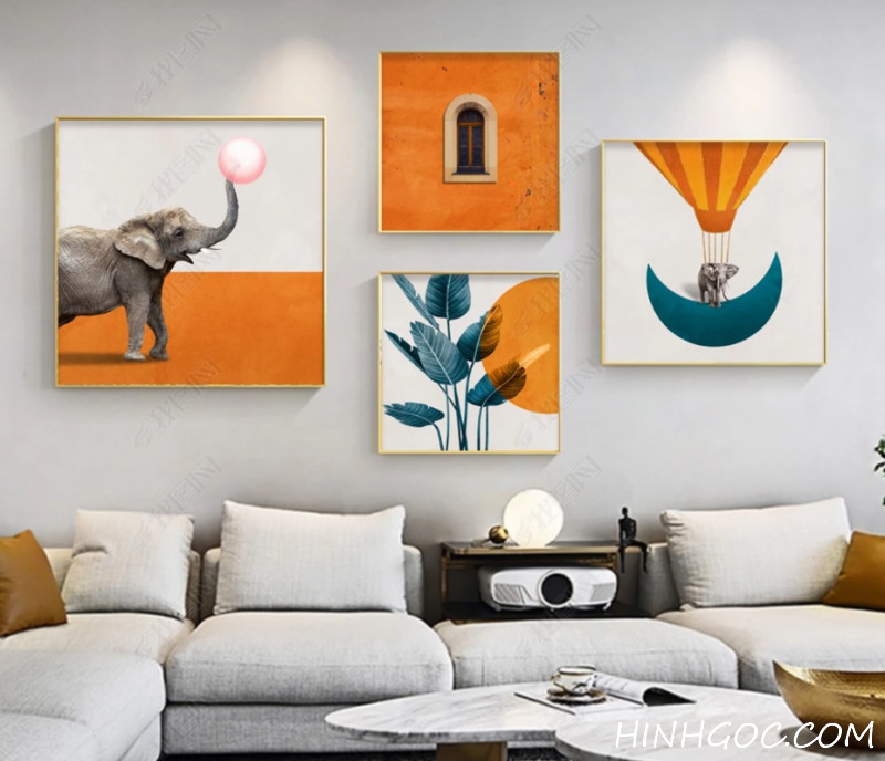 Decorative painting file combining elephant and modern orange color - HG407