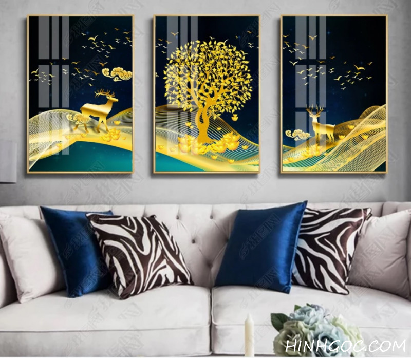 Modern Abstract Art File Yellow Tree and Deer Landscape - HG170