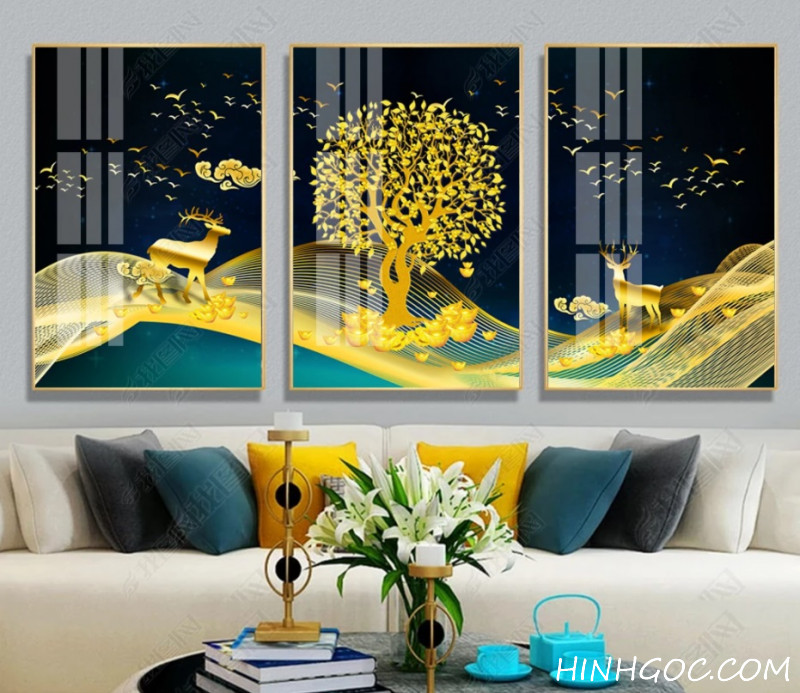 Modern Abstract Art File Yellow Tree and Deer Landscape - HG170